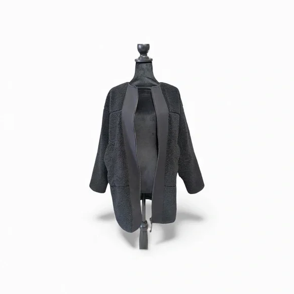 Lululemon Collarless Textured Fleece Full Zipjacket in black,Size 4 - Picture 1 of 11